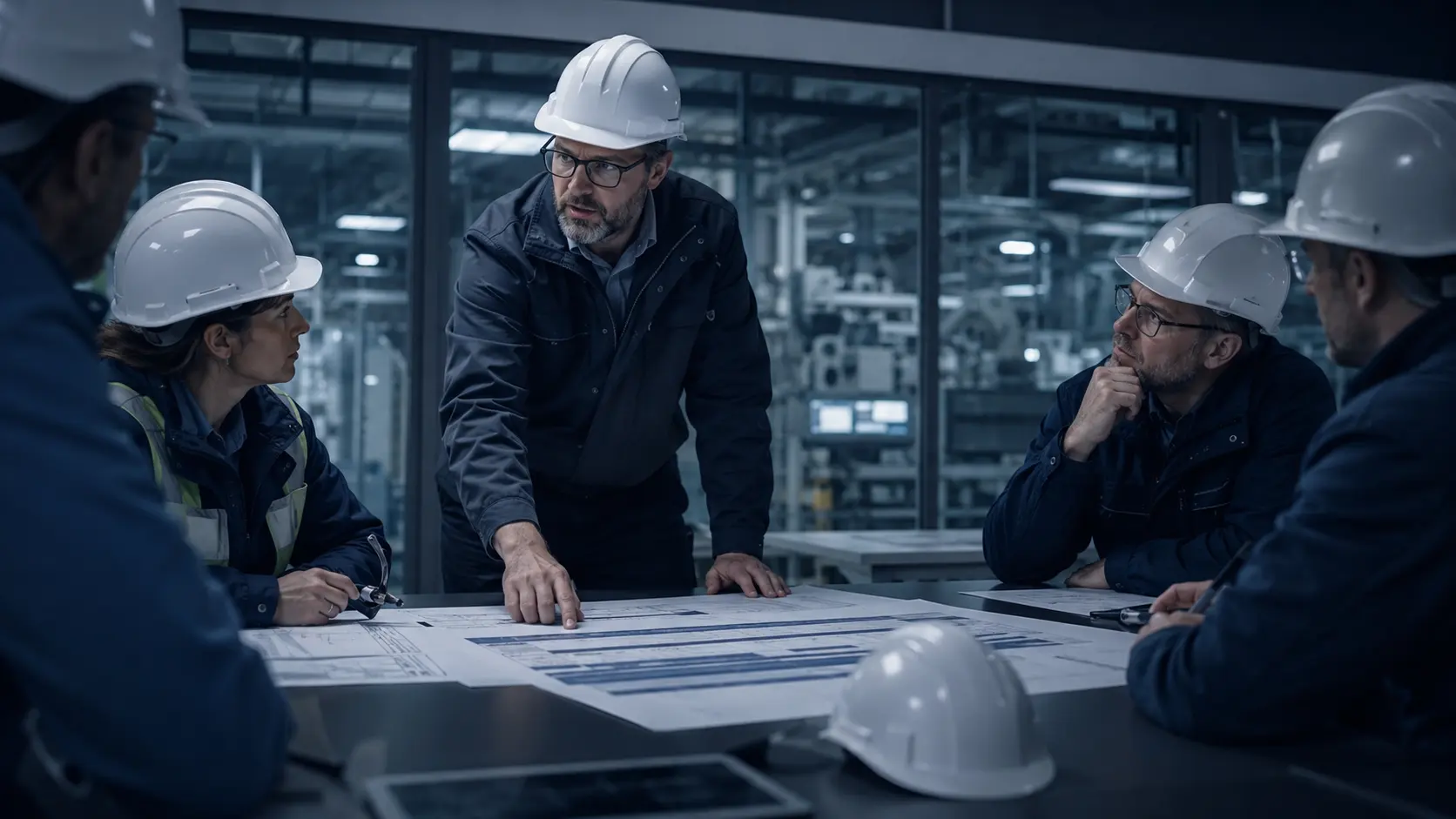 Projektgennemgang mellem Nordjysk Projektledelse og en kunde på et teknisk projekt.